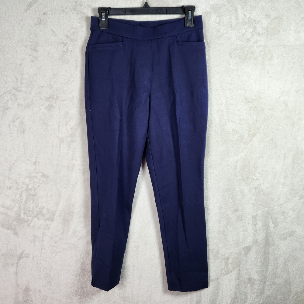 Susan Graver Crop Pant Womens XS Navy Blue Status Stretch Ponte Slim Leg A634115